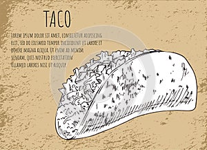 Taco Sketch on Mexican Fast Food Promo Banner