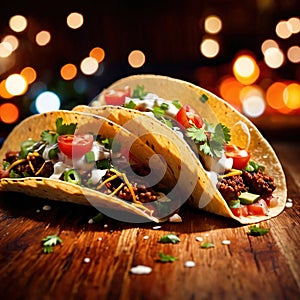 Taco traditional mexican dish with bread shell and fillings