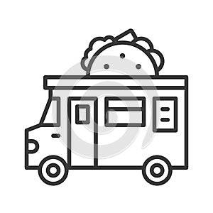 Taco truck vector, Food truck line style editable stroke icon