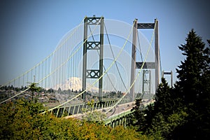 Tacoma Narrows Bridge and Mt Rainier photo