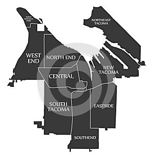 Tacoma Washington City Map USA labelled black illustration