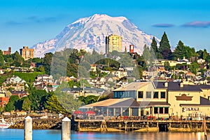 Tacoma, Washington, USA with Mt. Rainier in the distance photo