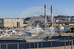 Tacoma Washington waterfront marina and bridge
