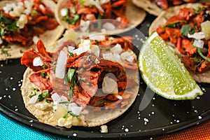 Tacos al pastor, mexican taco, street food in mexico city photo