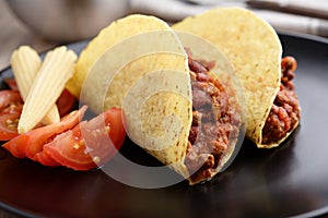 Tacos with chili con carne