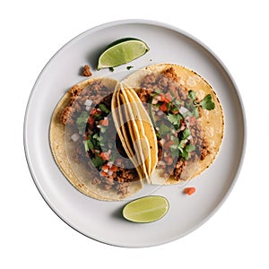 Tacos De Lengua On White Smooth Round Plate On Isolated Transparent Background Mexican Food. Generative AI photo