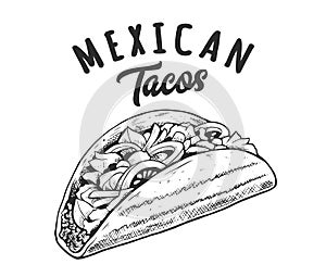 Tacos Retro Emblem Black and White