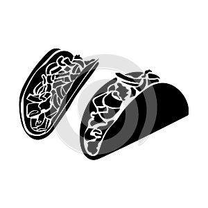 Tacos silhouettes set, fast traditional food top and side view