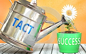 Tact helps achieving success - pictured as word Tact on a watering can to symbolize that Tact makes success grow and it is photo