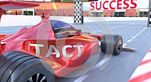 Tact and success - pictured as word Tact and a f1 car, to symbolize that Tact can help achieving success and prosperity in life