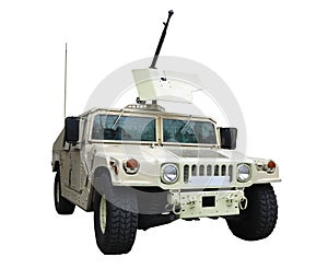 Tactical all terrain military vehicle with gun isolated over white