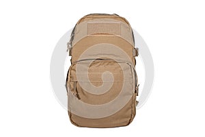 Tactical backpack color coyote front view isolated on white background equipment military tourist