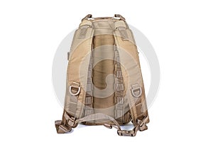 Tactical backpack color coyote front view isolated on white background equipment military tourist