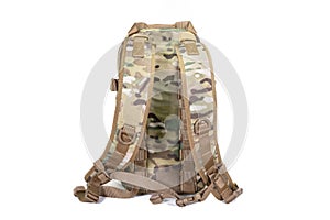 Tactical backpack color khaki front view isolated on white background equipment military tourist