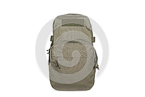 Tactical backpack color khaki front view isolated on white background equipment military tourist