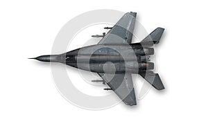 Tactical fighter jet, military aircraft, top view