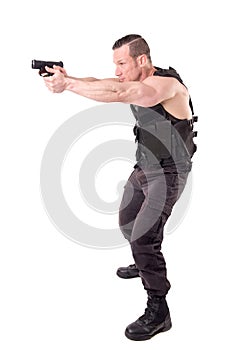 Tactical law enforcer posing