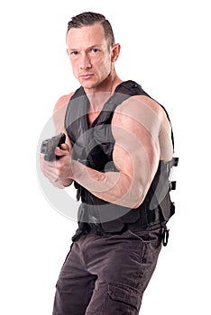 Tactical law enforcer posing