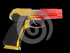 Tactical modern semi - automatic pistol - heat treated two color tone finish - red and yellow