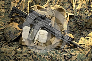 Tactical Rifle resting on vest