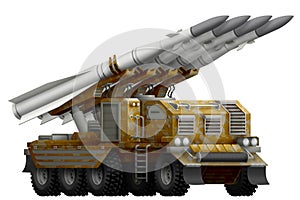 Tactical short range ballistic missile with sand camouflage with fictional design - isolated object on white background. 3d illust