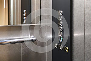 Tactile digit icons for the visually impaired. Elevator buttons. Selective focus close-up