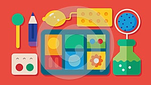 A tactile learning kit filled with different textures and materials ideal for kinesthetic and tactile learners.. Vector photo