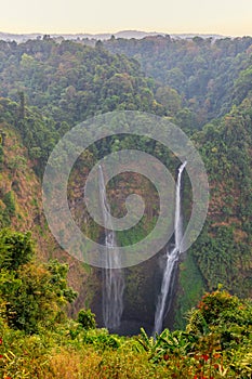 Tad Fan waterfall in The deep forest in Southern of Laos