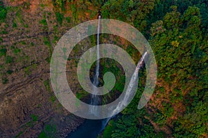 Tad Fan waterfall in The deep forest in Southern of Laos