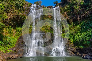 Tad Fan waterfall in The deep forest in Southern of Laos