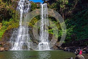 Tad Fan waterfall in The deep forest in Southern of Laos