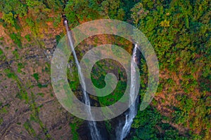 Tad Fan waterfall in The deep forest in Southern of Laos