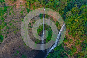 Tad Fan waterfall in The deep forest in Southern of Laos