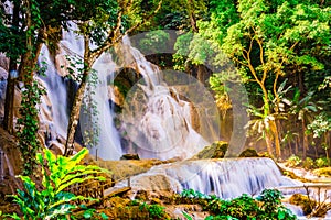 Tad Kuang Si waterfall most famous and beautiful waterfall in Luang Prabang province, Laos