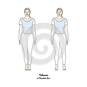 Tadasana or Mountain Pose. Feet Together and Feet Apart Variations. Vector
