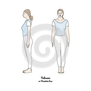 Tadasana or Mountain Pose. Front and Side View. Vector photo
