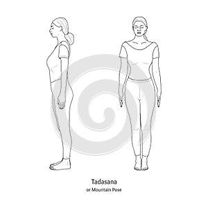 Tadasana or Mountain Pose. Front and Side View. Vector