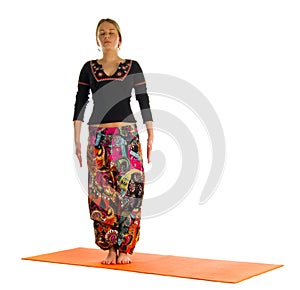 Tadasana, a position in Yoga, is also called Mountain Pose photo