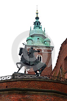 Tadeusz Kosciuszko Monument in Krakow near Bastion of Vladislav IV and western entrance of Wawel, is one of best known bronze monu