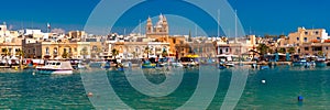 Taditional eyed boats Luzzu in Marsaxlokk, Malta