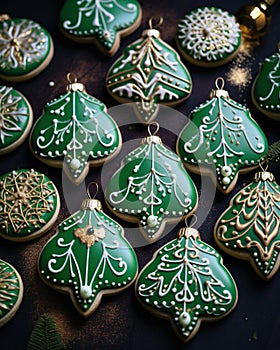 Taditional glazed Christmas gingerbread cookies