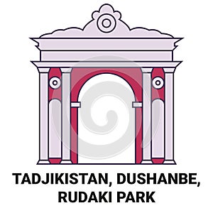 Tadjikistan, Dushanbe, Rudaki Park travel landmark vector illustration