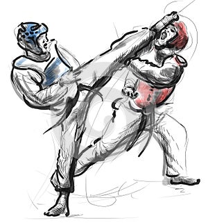 Tae-Kwon Do. An full sized hand drawn illustration