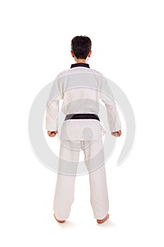 Tae-kwon-do guy rear view profile full length