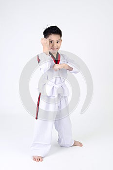 Taekwondo action by a asian cute boy