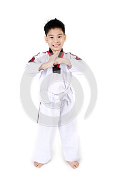 Taekwondo action by a asian cute boy