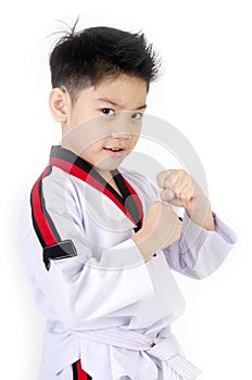 Taekwondo action by a asian cute boy