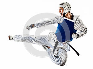 Taekwondo fighter man isolated white background