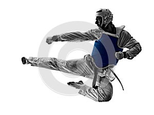 Taekwondo fighter man isolated white background