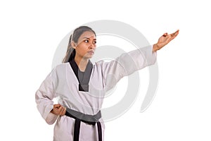 Taekwondo four fingers strike on white background